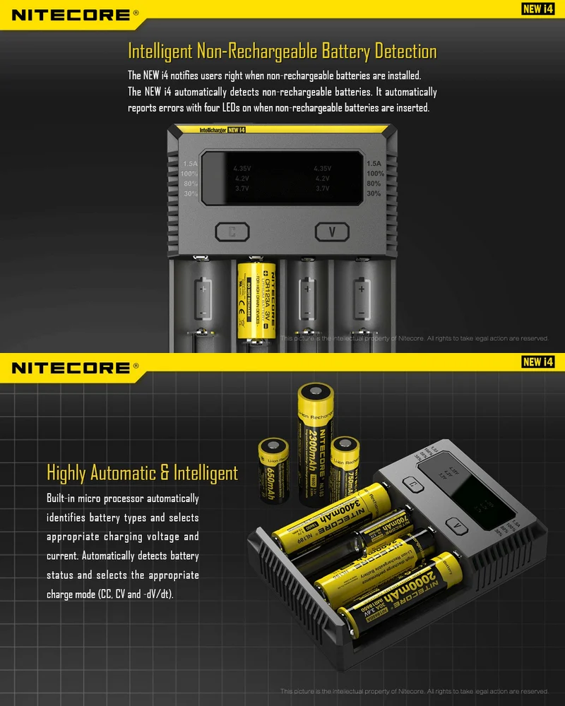 Chargeur Nitecore intellichargeur NEW i4 Universel intelligent pour batteries Li-ion / IMR / LiFePO4 / Ni-MH / Ni-Cd – Image 6
