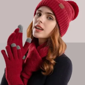ENSEMBLE ECHARPE BONNET GANTS ROUGE